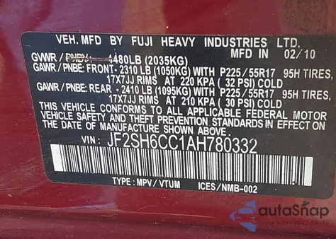 2010 Subaru Forester 2.5X Premium из США, поврежденный, VIN JF2SH6CC1AH780332